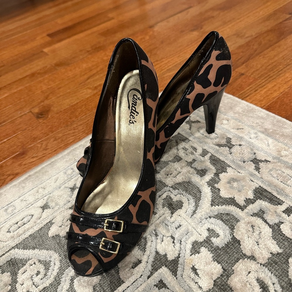 Candies Women’s Y2K Drue Animal Print Casual Slip On Pumps Peep Toe